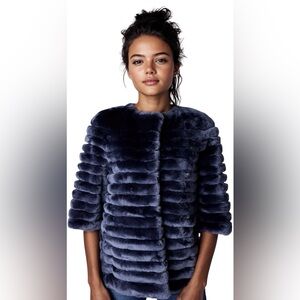 Navy Rabbit Car Coat • 3/4 Sleeves